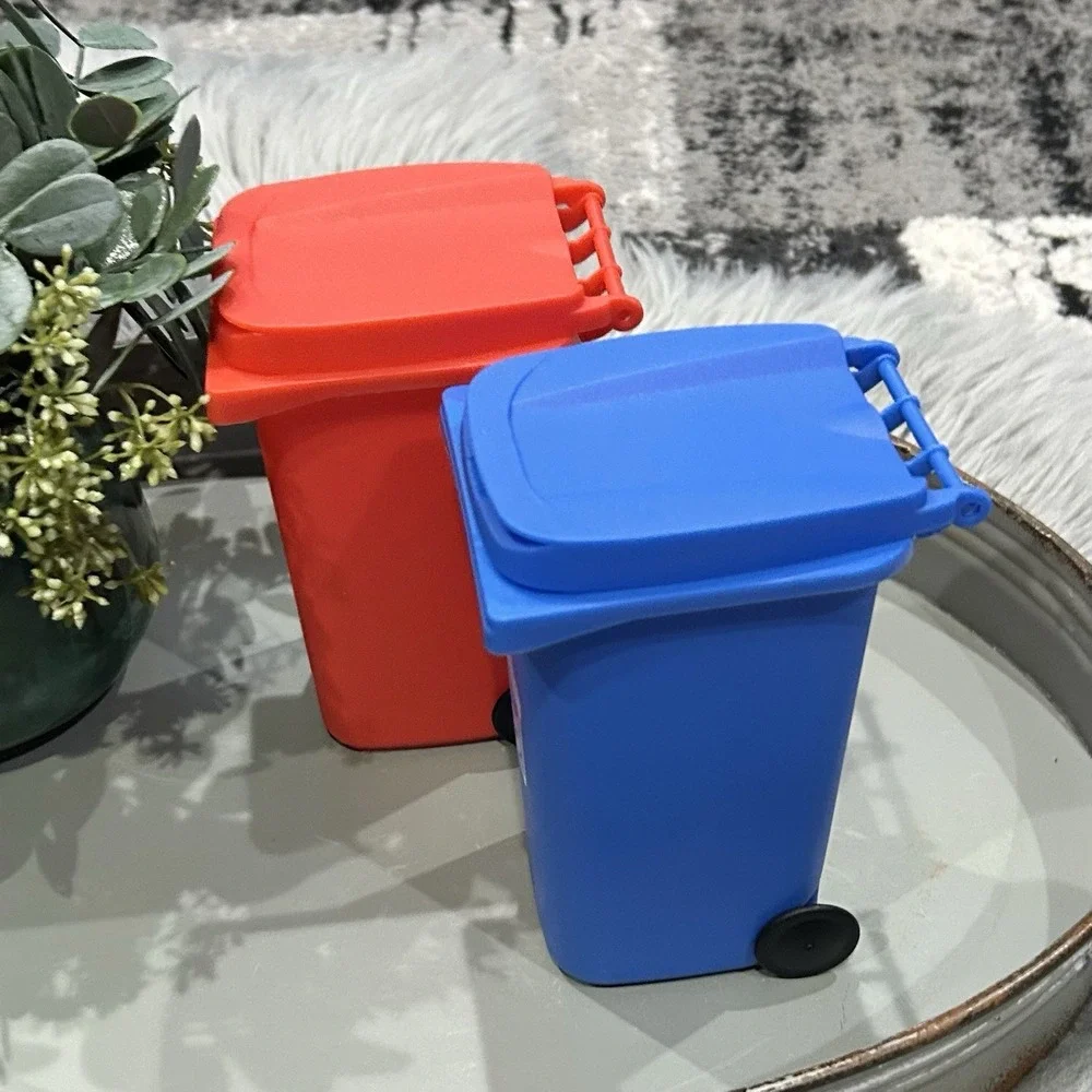 Set of 2 Recycling Garbage Trash Can Cans w/Flip Lids Pencil Holders Barbie Size